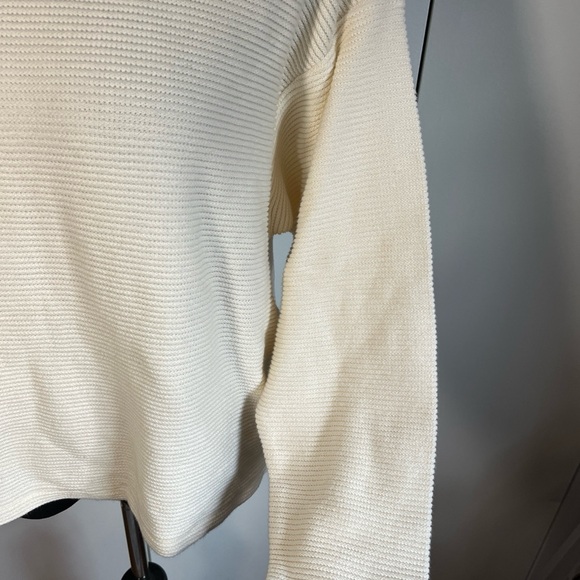 Madewell Women’s Sweater Cream Size Small Mock Neck Ribbed Pockets 100% Cotton - Picture 3 of 7